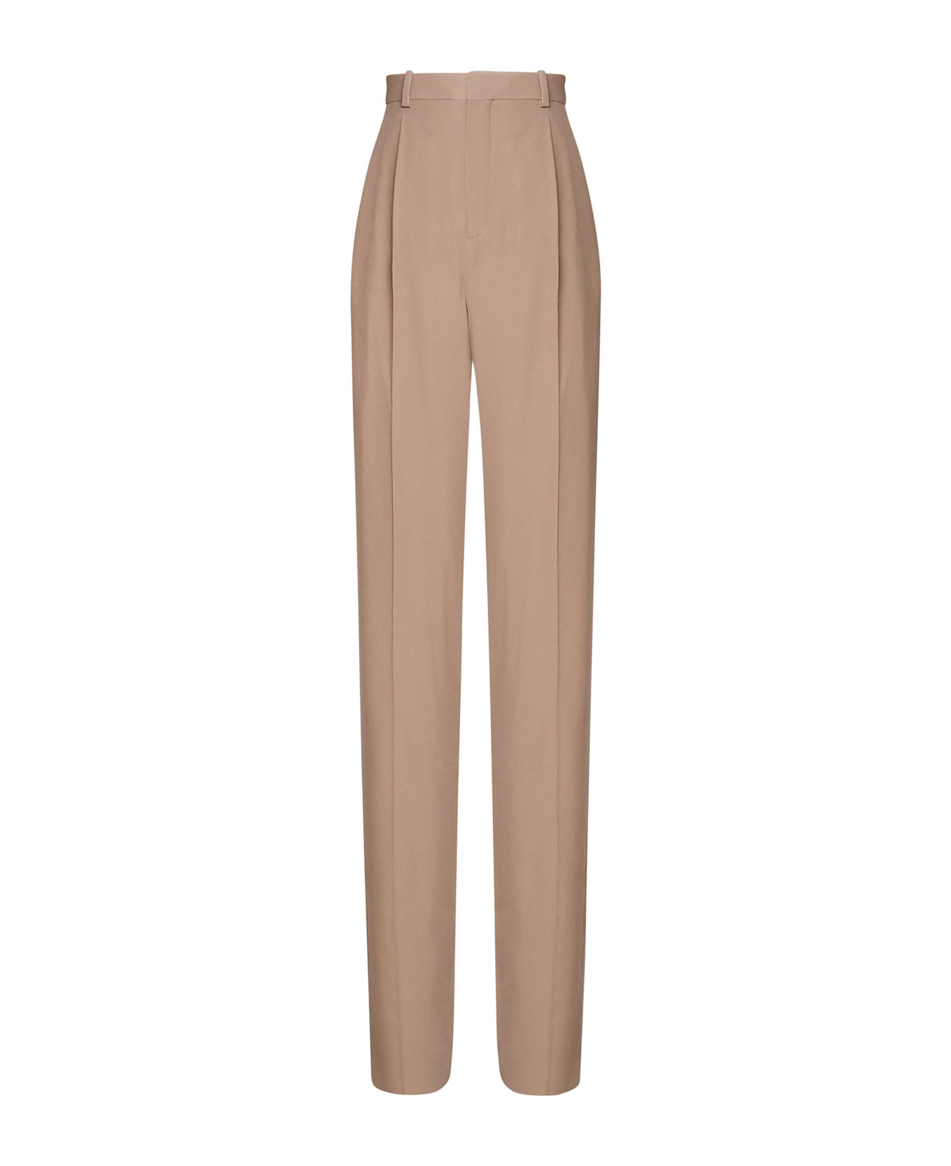 Saint Laurent Crepe Silk Pants - CAPPUCCINO