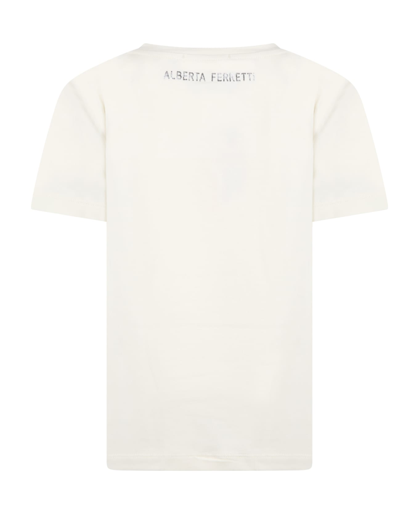 Alberta Ferretti Ivory T-shirt For Girl With Silver Logo - Ivory