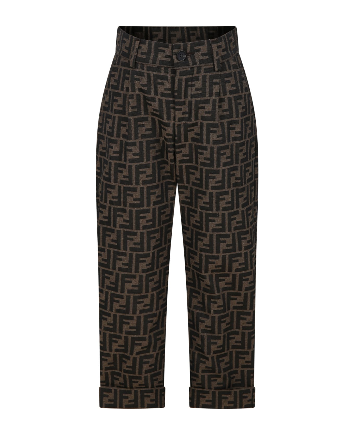 Fendi Brown kids Trousers For Boy With Ff - Brown
