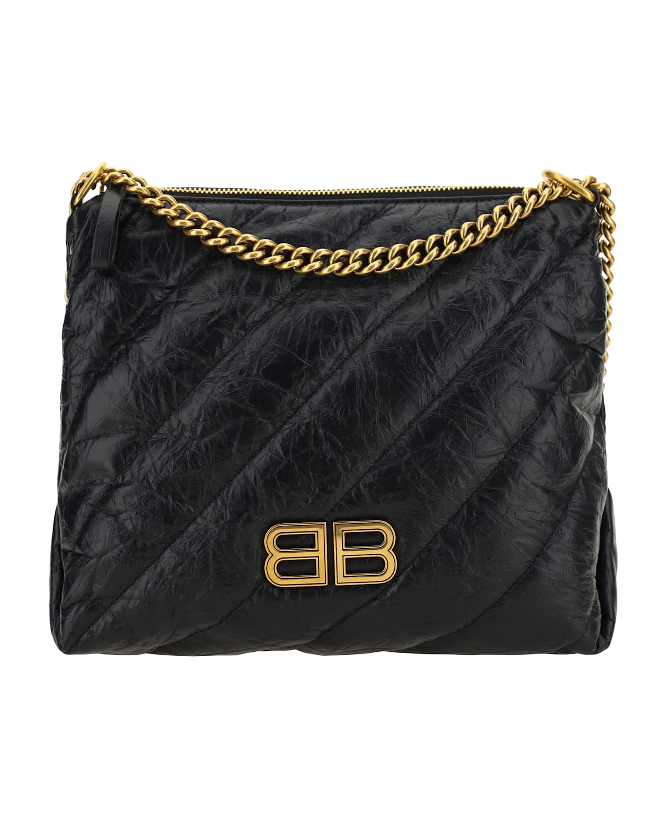 Balenciaga Crush Hobo Shoulder Bag - BLACK