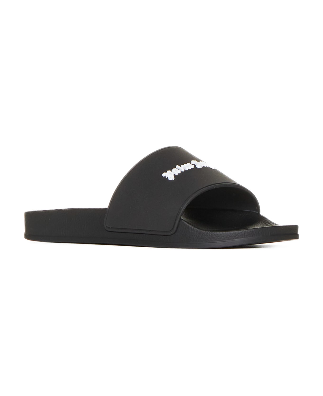 Palm Angels Slide Sandal With Logo - Black white サンダル