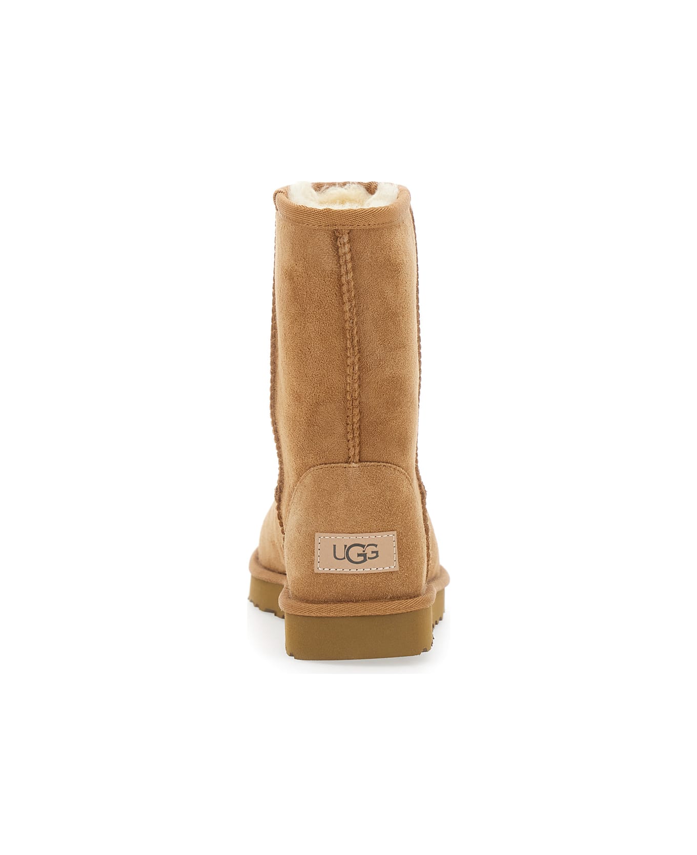 UGG 'classic Short' Beige Boots With Logo Patch On The Rear And Shearling Lining In Suede Woman - Beige