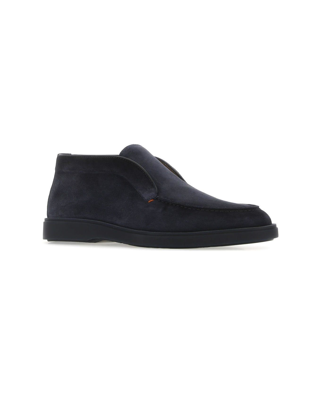 Santoni Navy Blue Suede Loafers - Blue