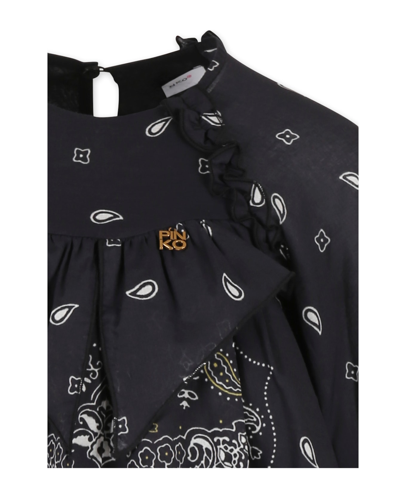 Pinko Balck Dress For Girl With Paisley Print - Black