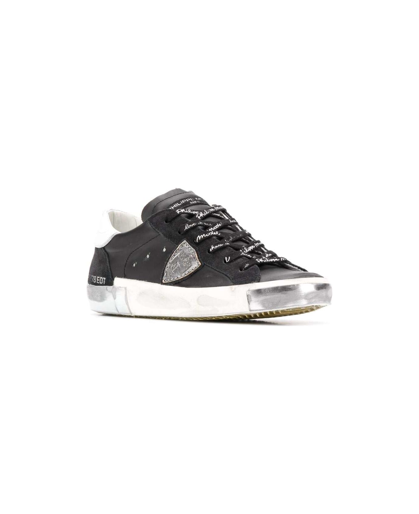 Philippe Model Prsx Low Sneakers In Black Leather - Nero