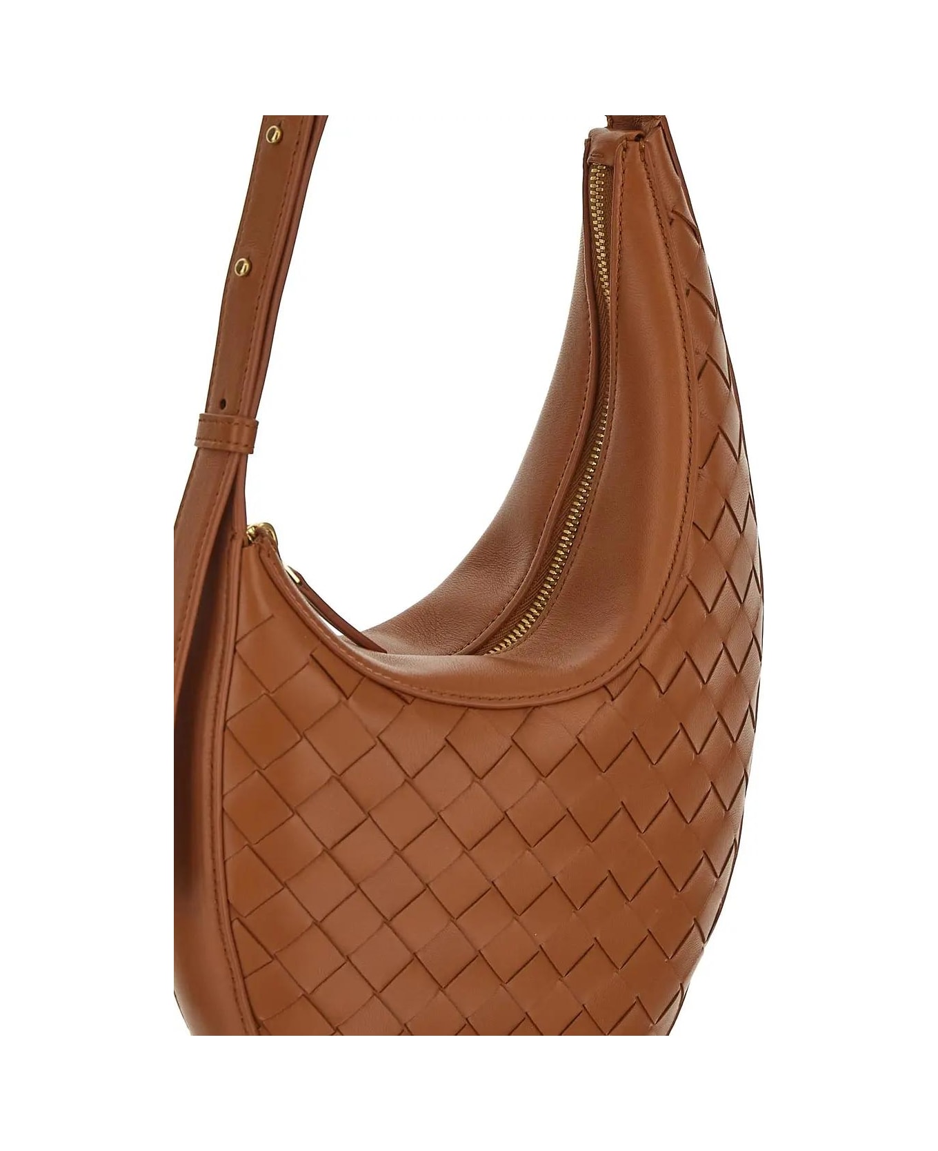 Bottega Veneta Intrecciato Leather Shoulder Bag In Wood M Brass