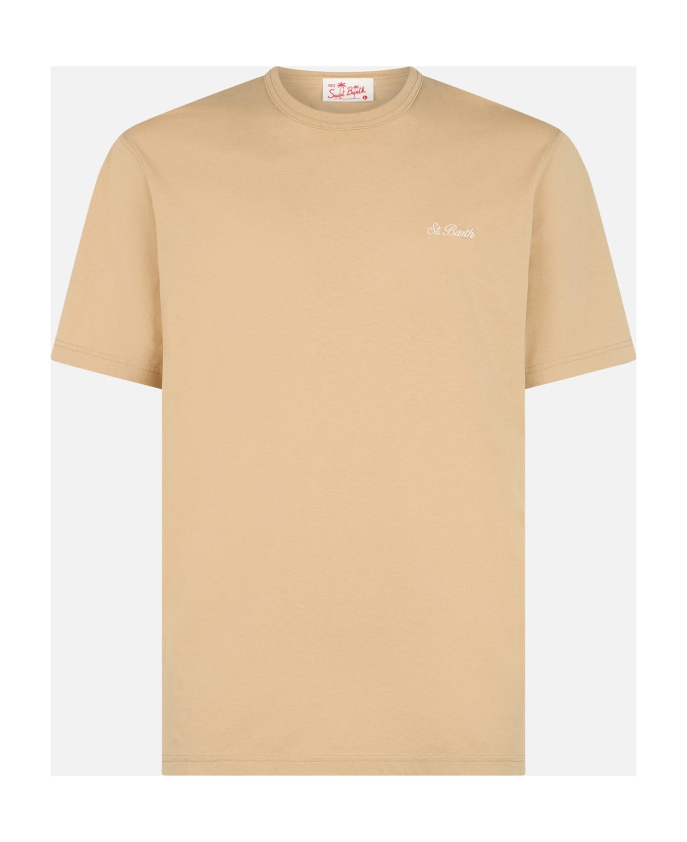 MC2 Saint Barth Man Beige Cotton Jersey T-shirt Dover With St. Barth Embroidery - WHITE