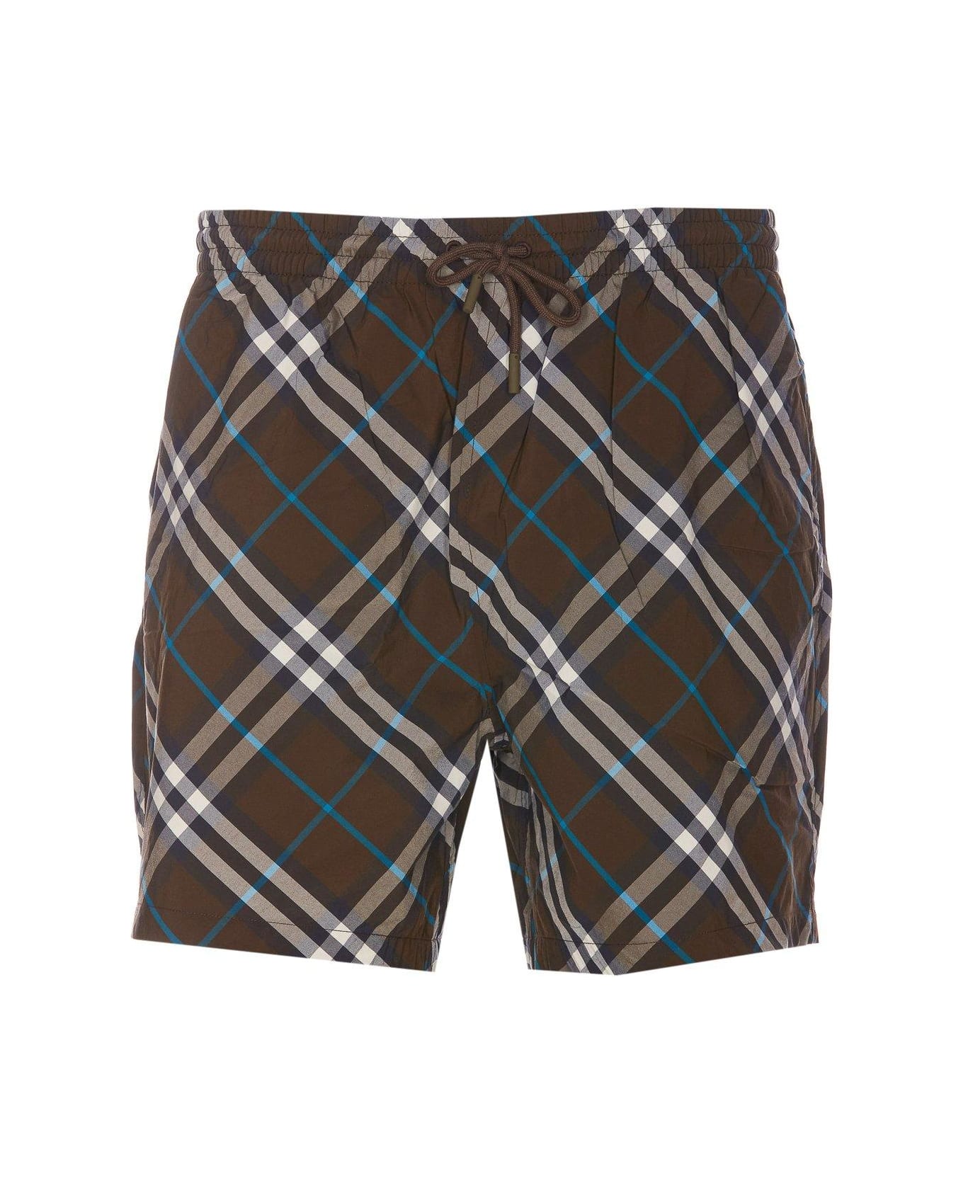 Burberry Checked Drawstring Swim Shorts - Marrone