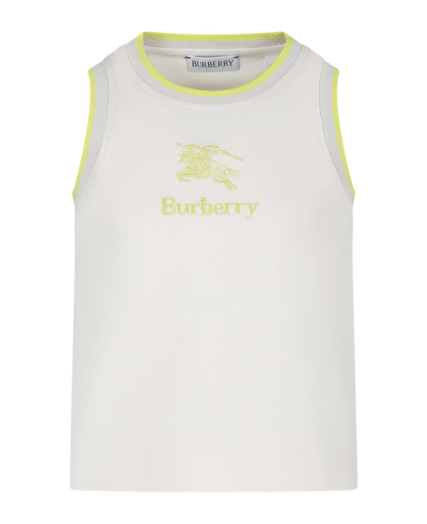 Burberry Ivory Tank Top For Girl With Logo And Equestrian Knight - Wheat