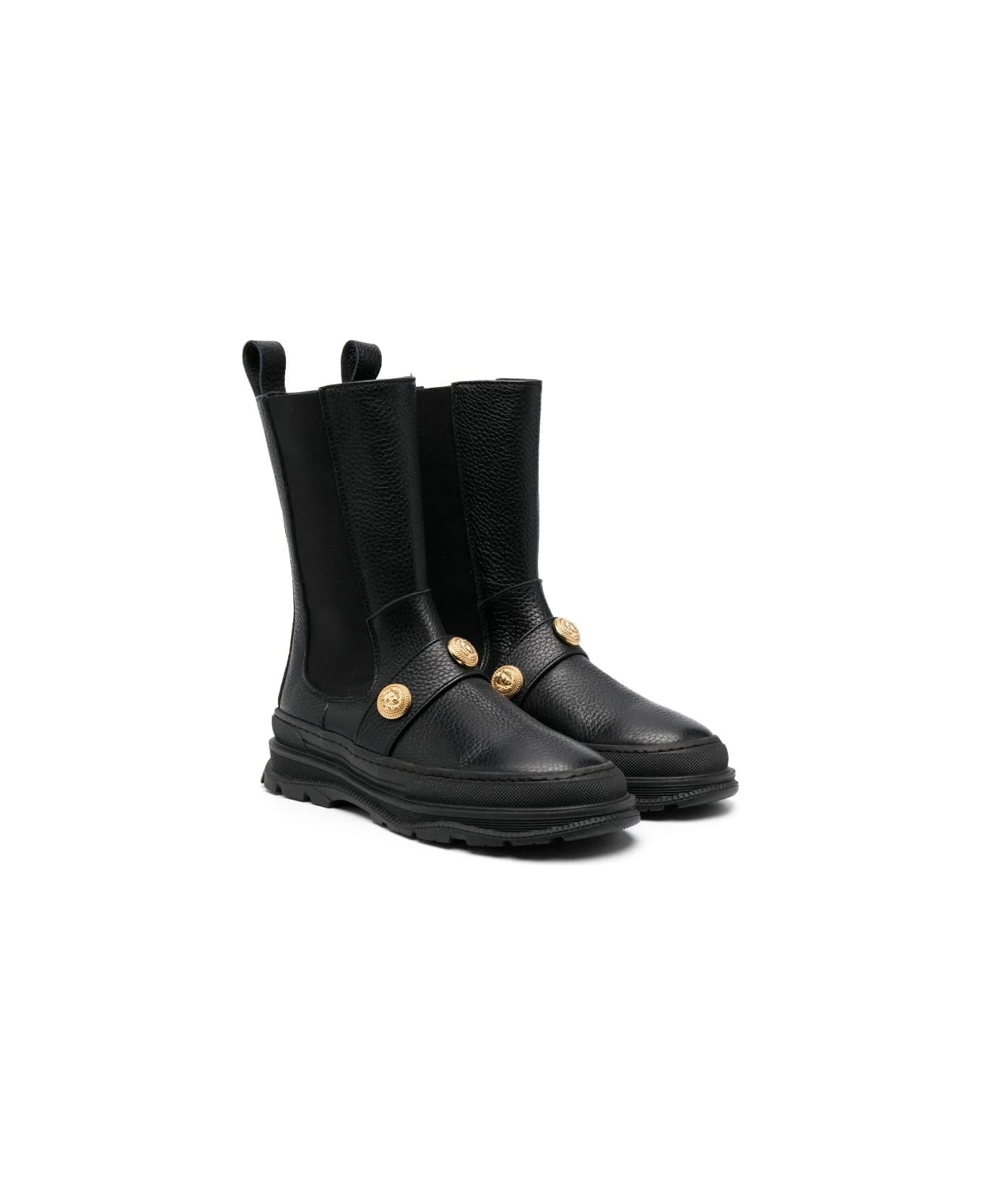Balmain Black Boots With Gold Embossed Buttons - Or シューズ