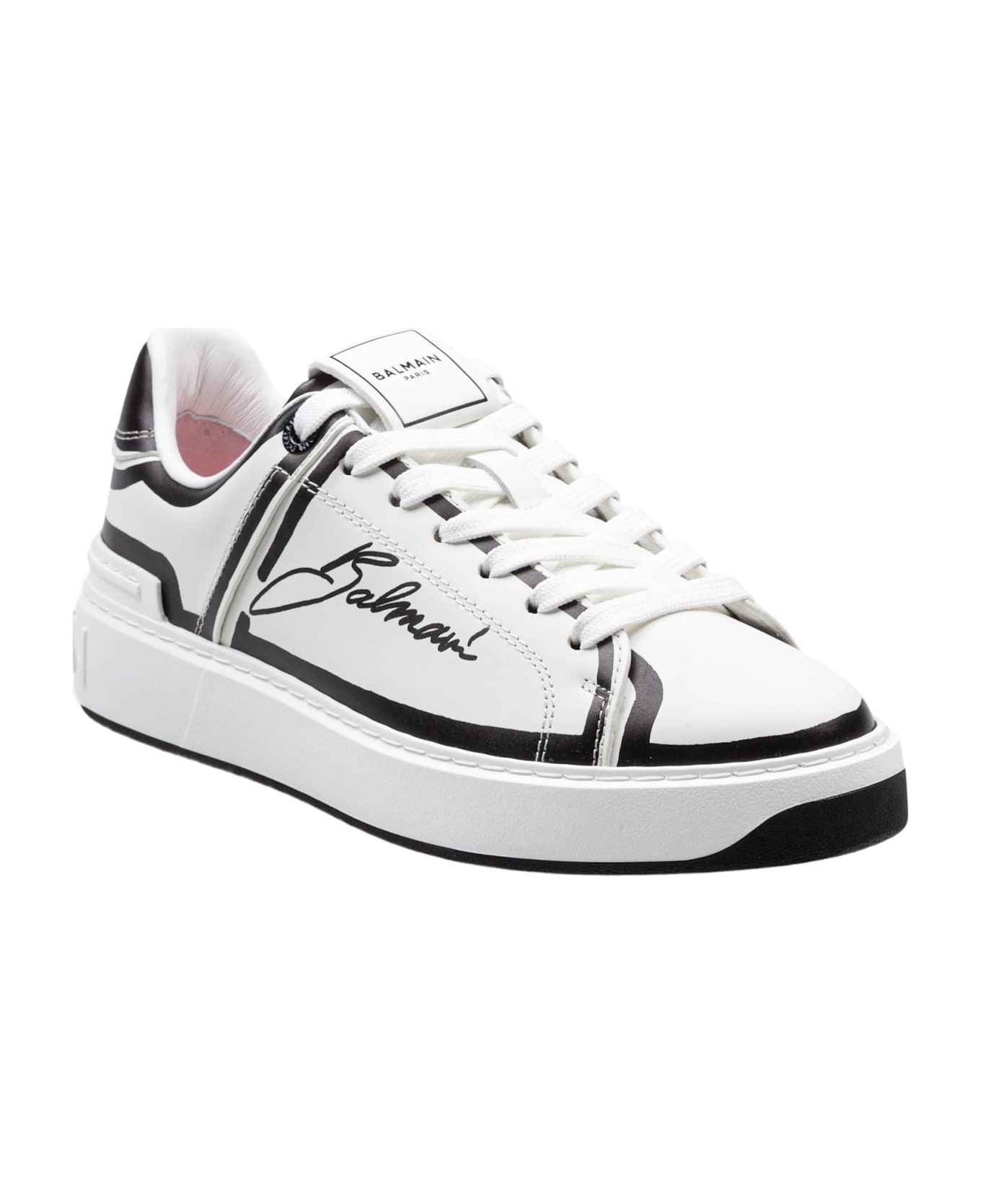 Balmain B-court Calf Leather Sneakers Color Black And White - White/Black
