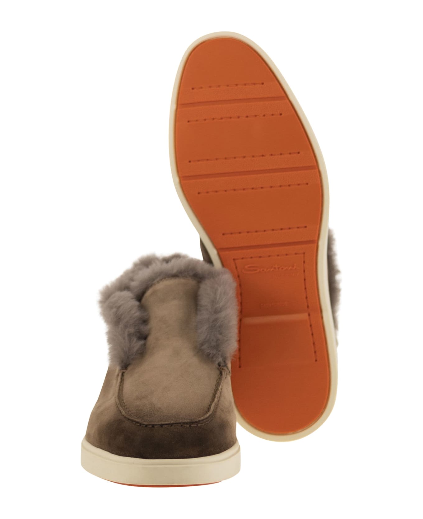 Santoni Suede And Fur Desert Boot - Brown