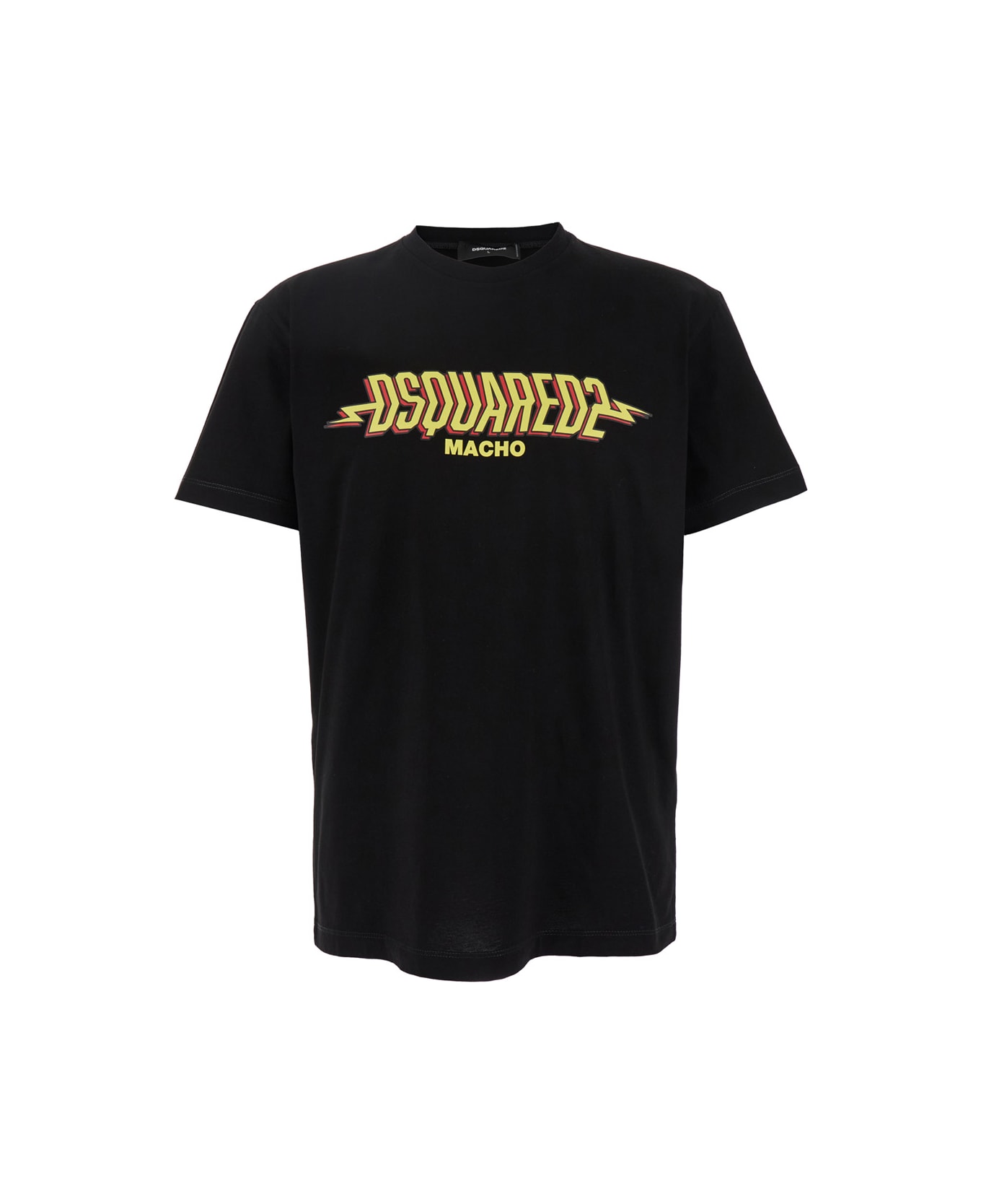 Dsquared2 Black Crewneck T-shirt With Logo Print On The Front In Cotton Man - Black