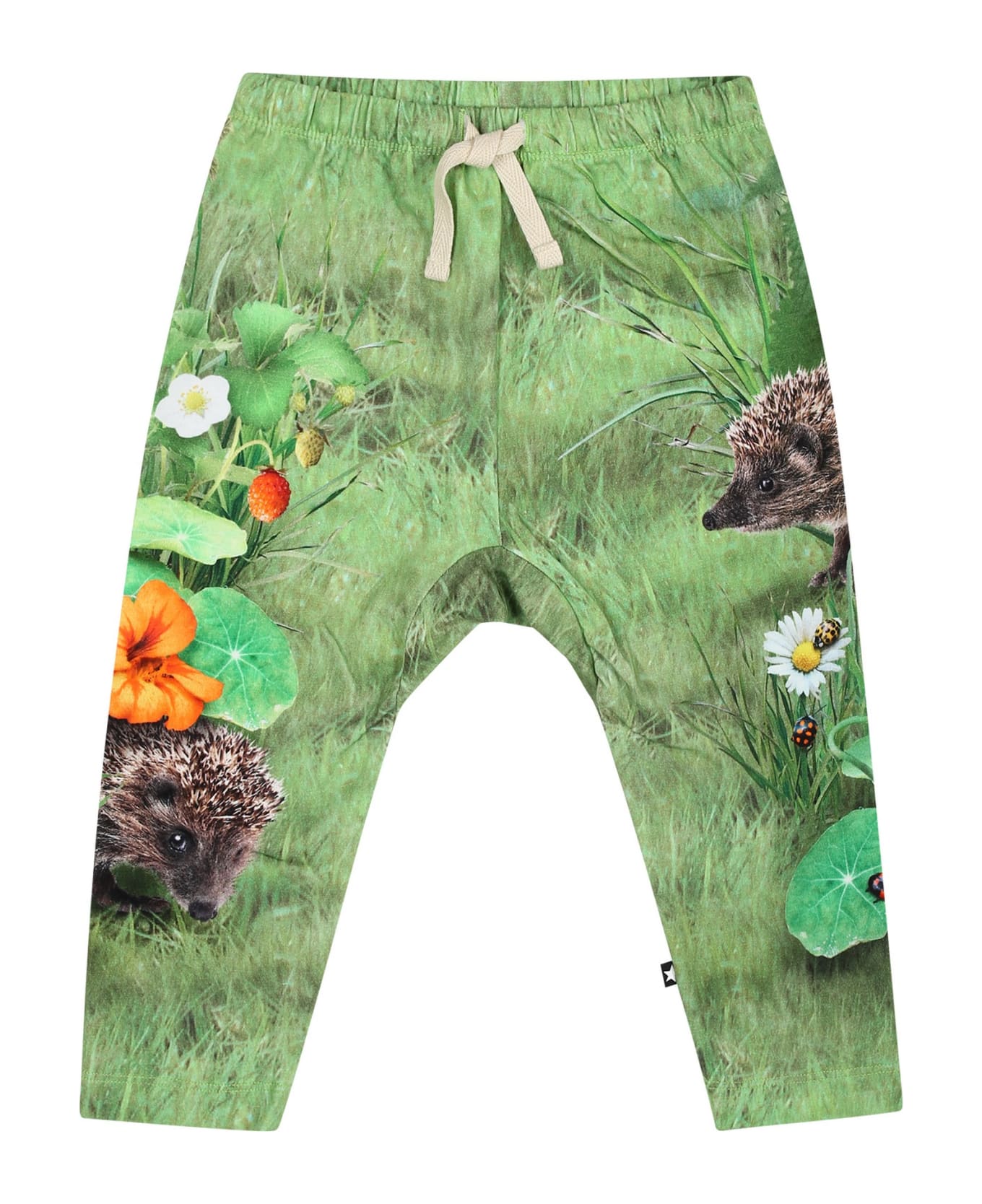 Molo Green Sports Trousers For Baby Kids - Multicolor ボトムス