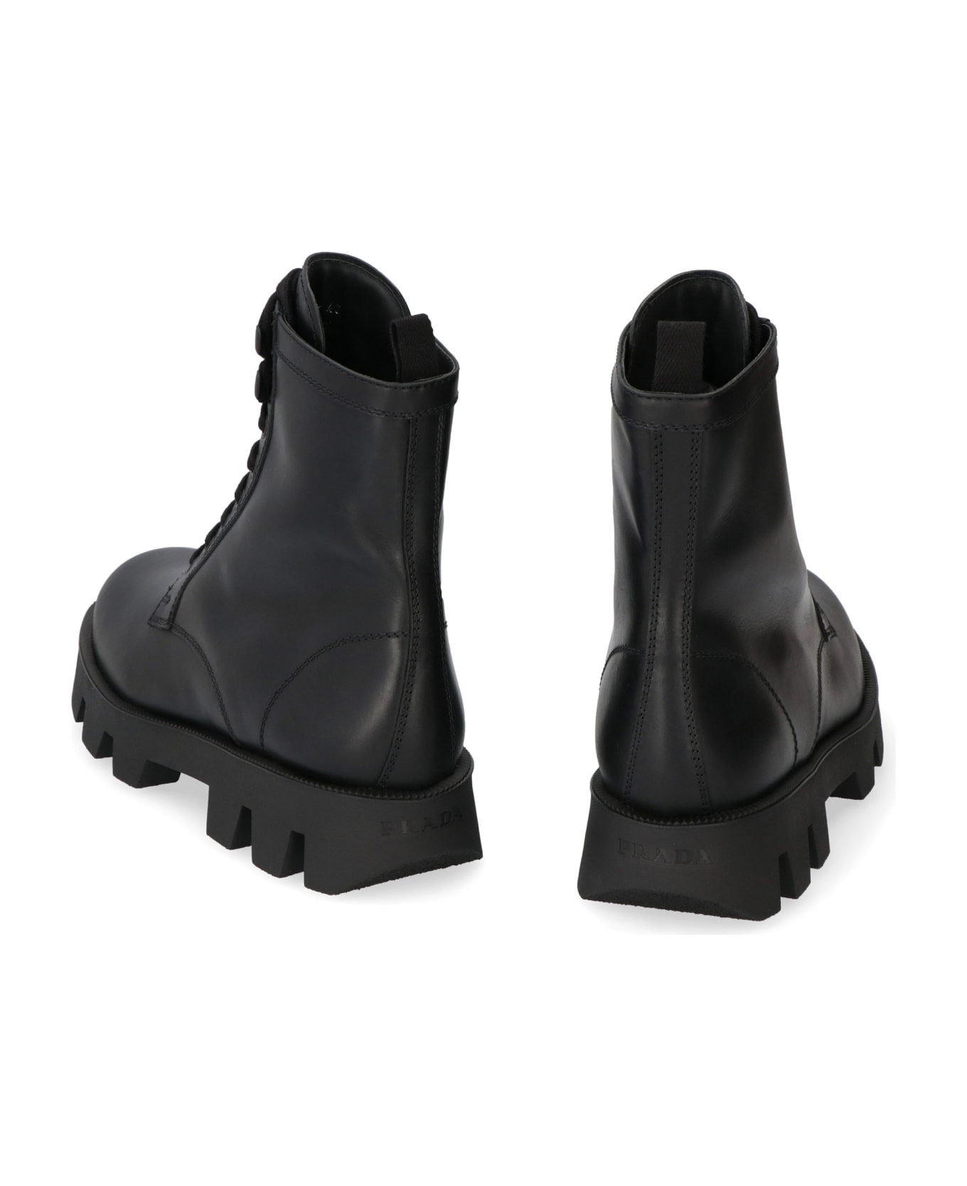 Prada Leather Combat Boots - black