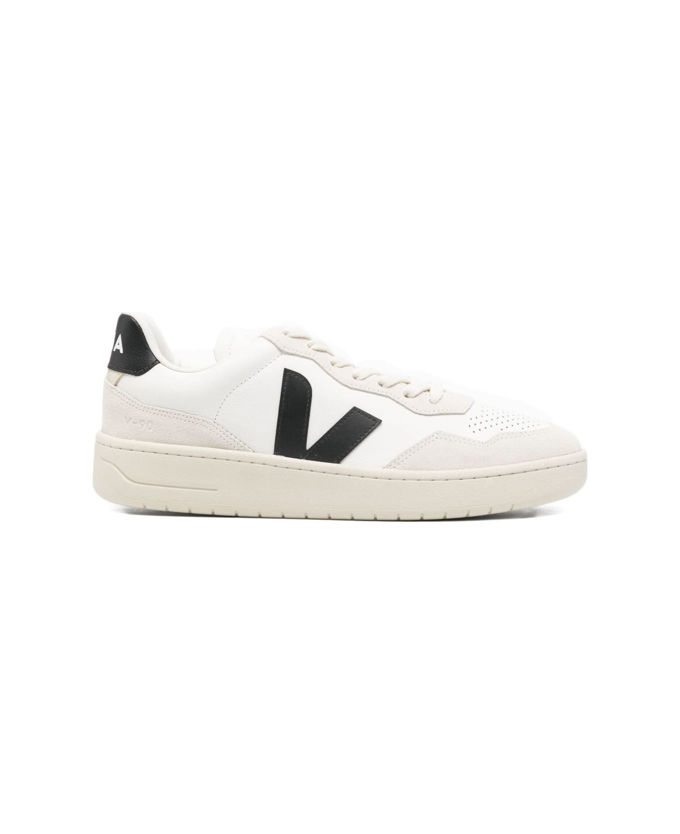 Veja V-90 Sneakers In Black And White Leather - White