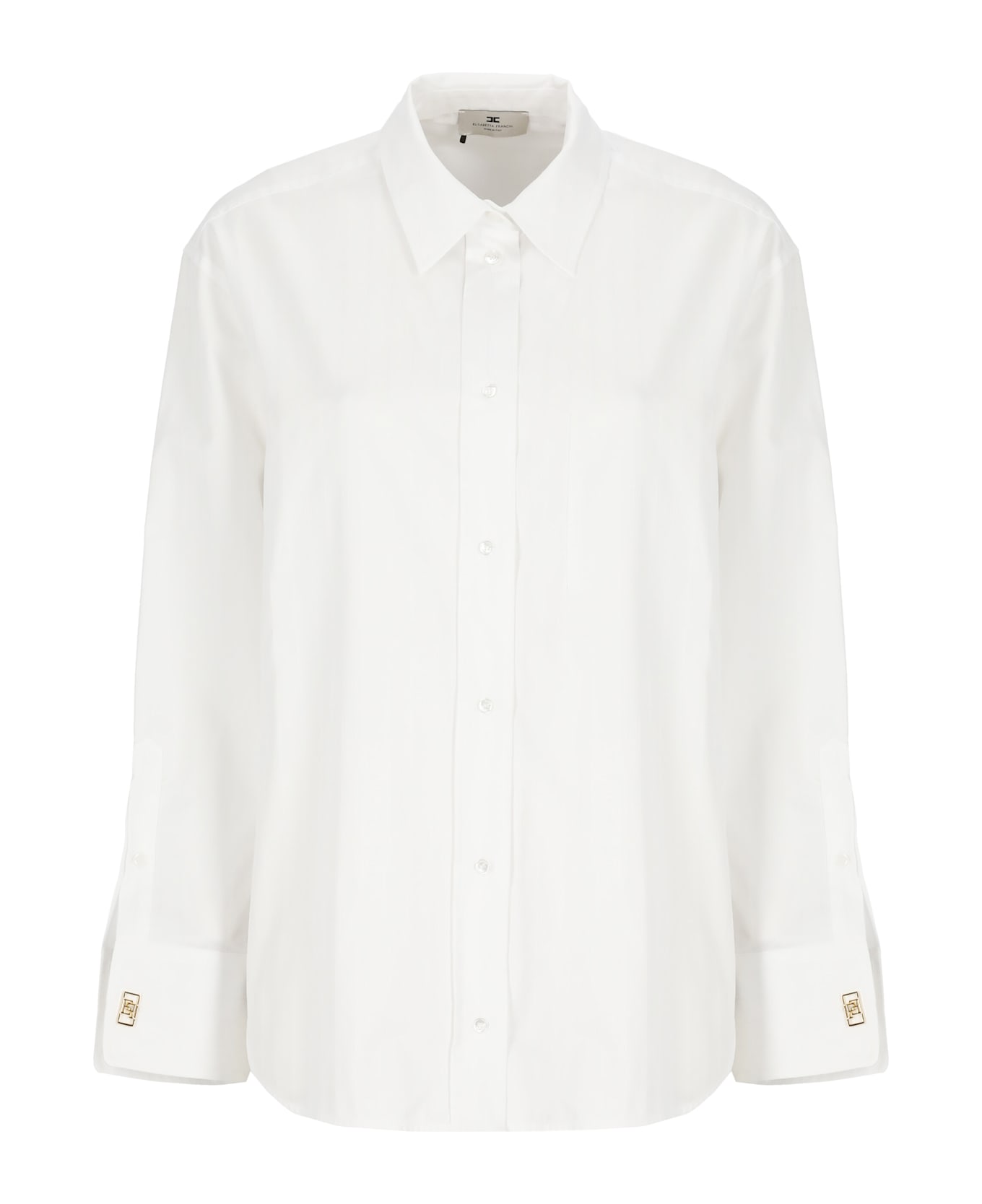 Elisabetta Franchi Striped Jacquard Poplin Shirt With Cufflinks - White