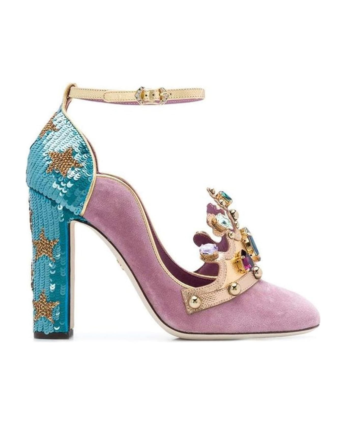 Dolce & Gabbana Suede Crown Pumps - Pink