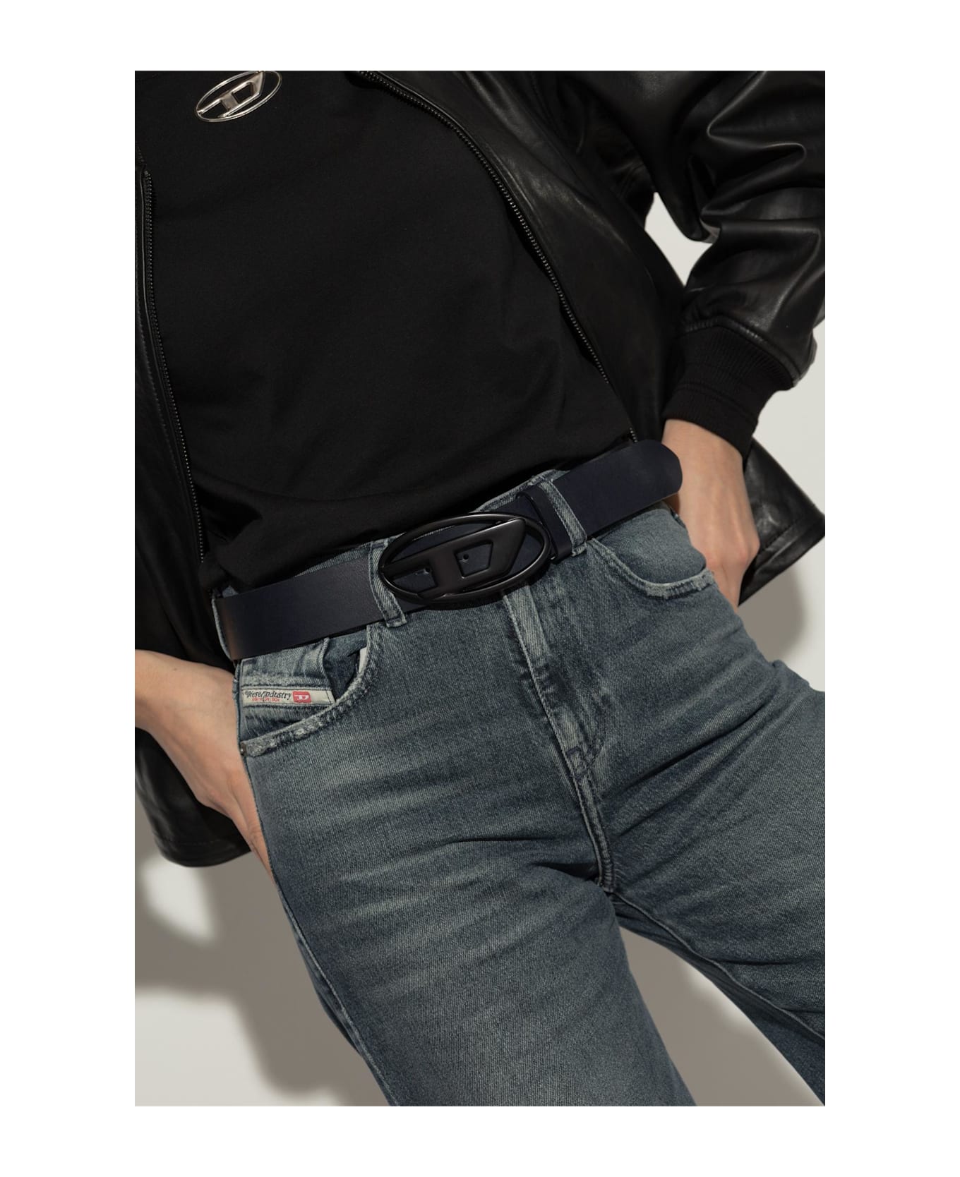 Diesel Belt Oval D Logo B - BLACK