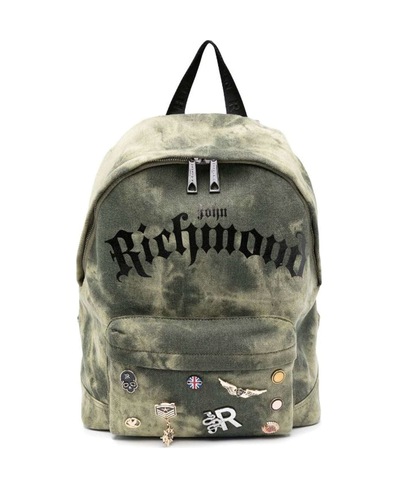John Richmond Backpack With Print And Logo - Verde バックパック