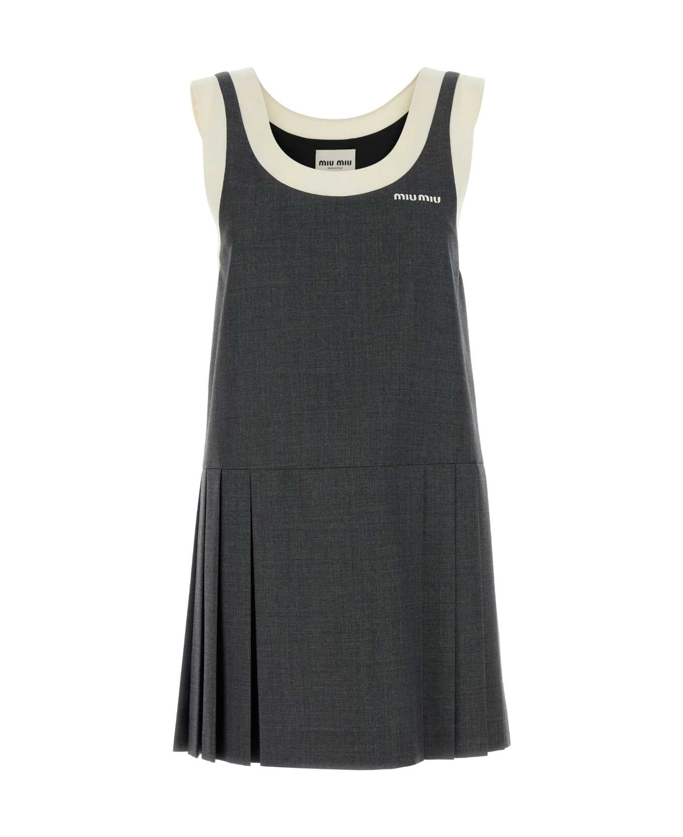 Miu Miu Dark Grey Wool Mini Dress - ARDESIA