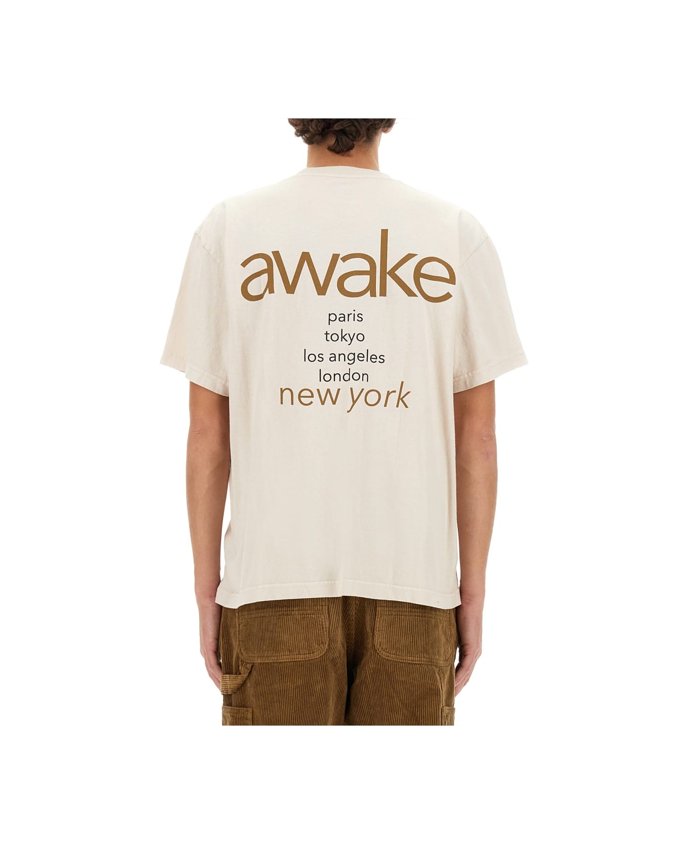 Awake NY T-shirt With Logo - NUDE シャツ