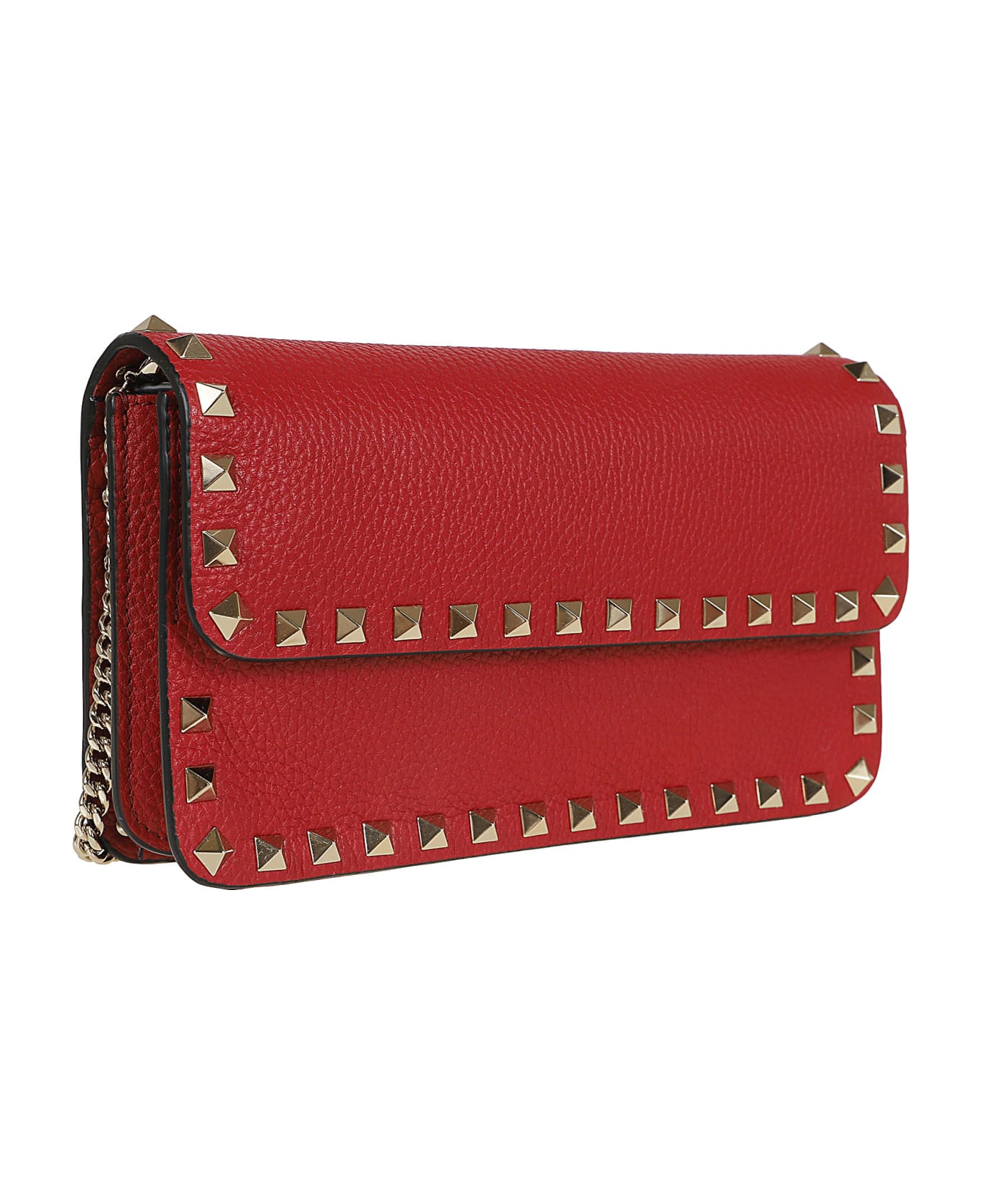 Valentino Garavani Wallet W/strap Rockstud Platinum Studs - Ro Rosso V