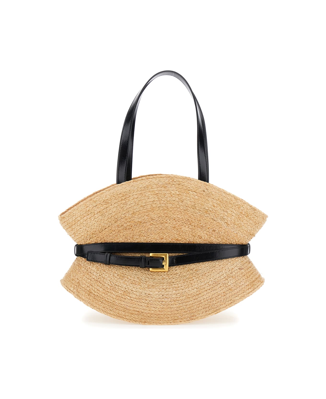 Balmain Shuffle Medium-raffia&calfskin - Beige