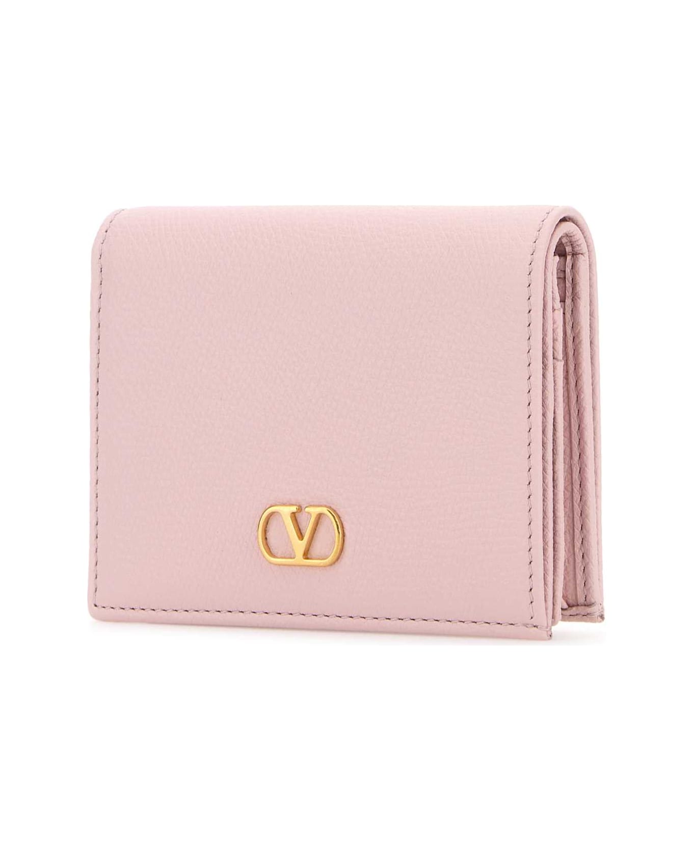 Valentino Garavani Pastel Pink Leather Vlogo Wallet - ROSEQUARTZ