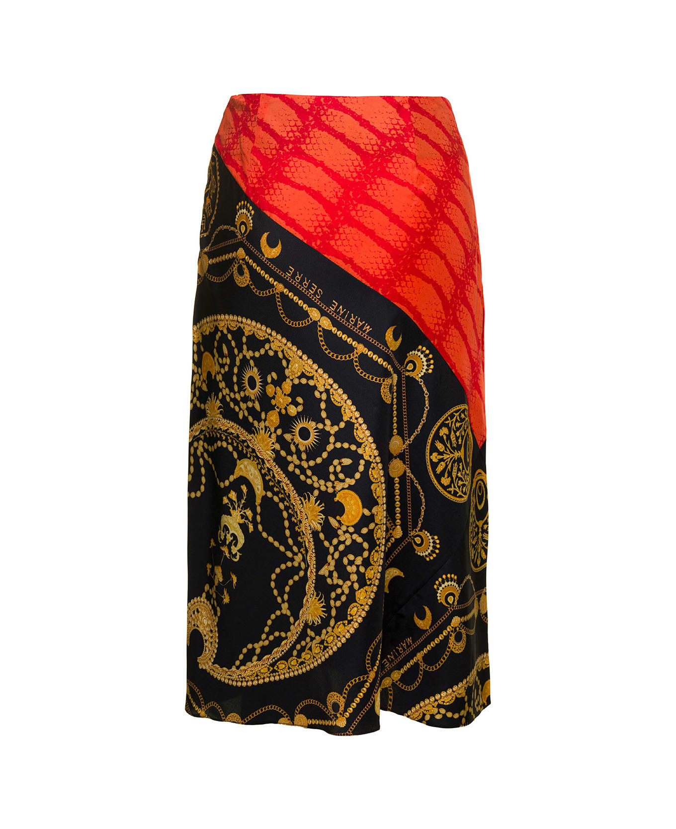 Marine Serre Midi Multicolor Skirt With All-over Ornament Jewelry Print In Silk Woman - Multicolor