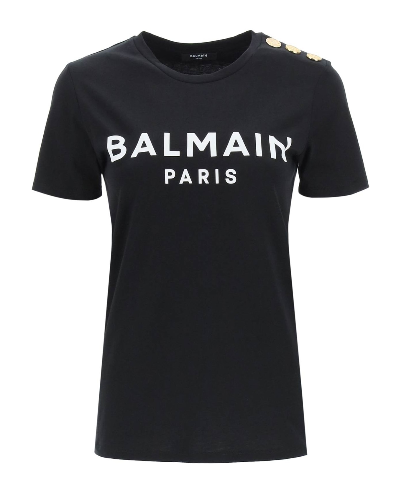 Balmain Logo T-shirt With Embossed Buttons - Noir/blanc