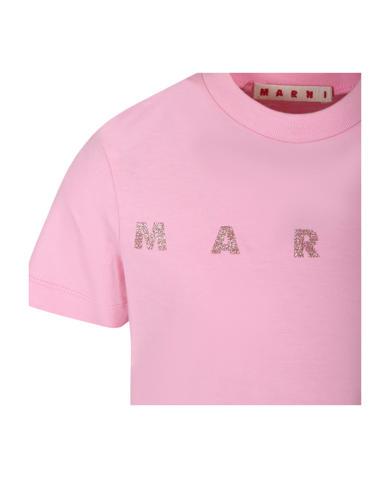 Marni Pink Crop T-shirt For Girl With Logo - Pink