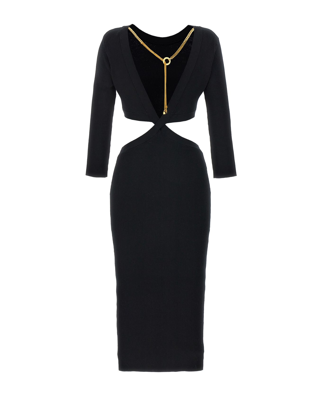 Elisabetta Franchi Ribbed Dress With Jewel Detail - BLACK