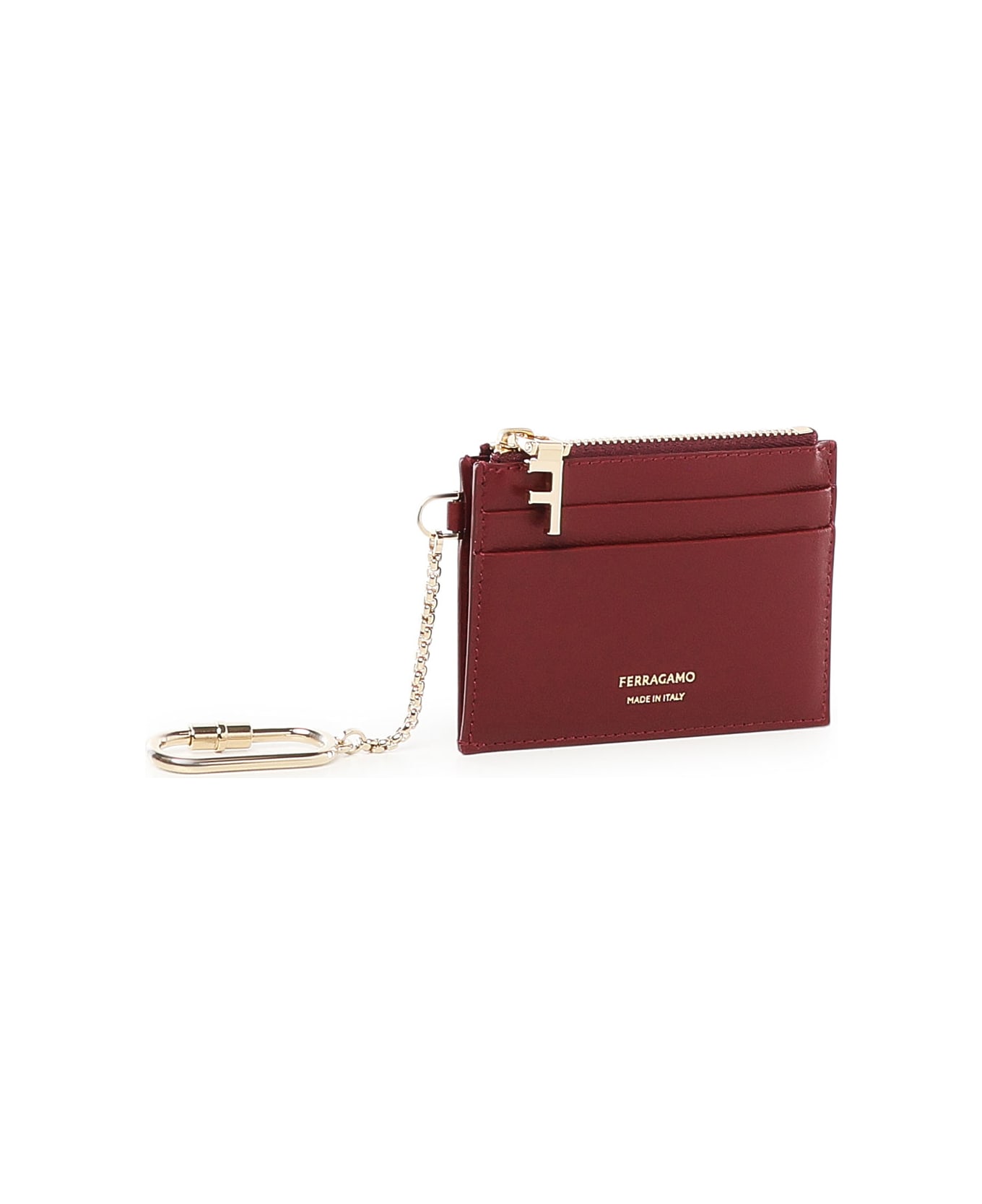 Ferragamo Card Holder With Key Ring - Bordeaux