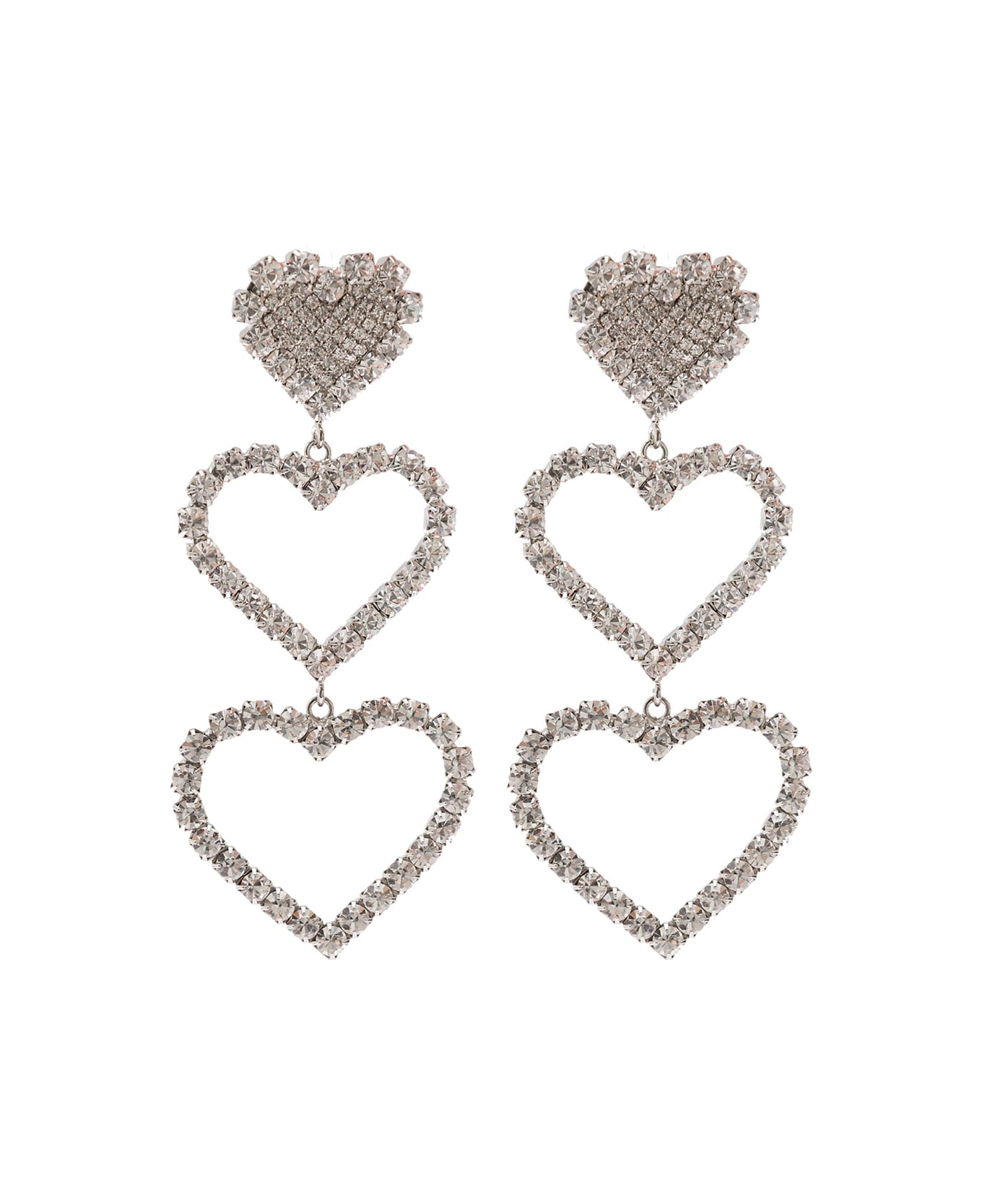 Alessandra Rich Silver-tone Pendant Earrings Hearts Design With Crystal Embellishment In Brass - Metallic