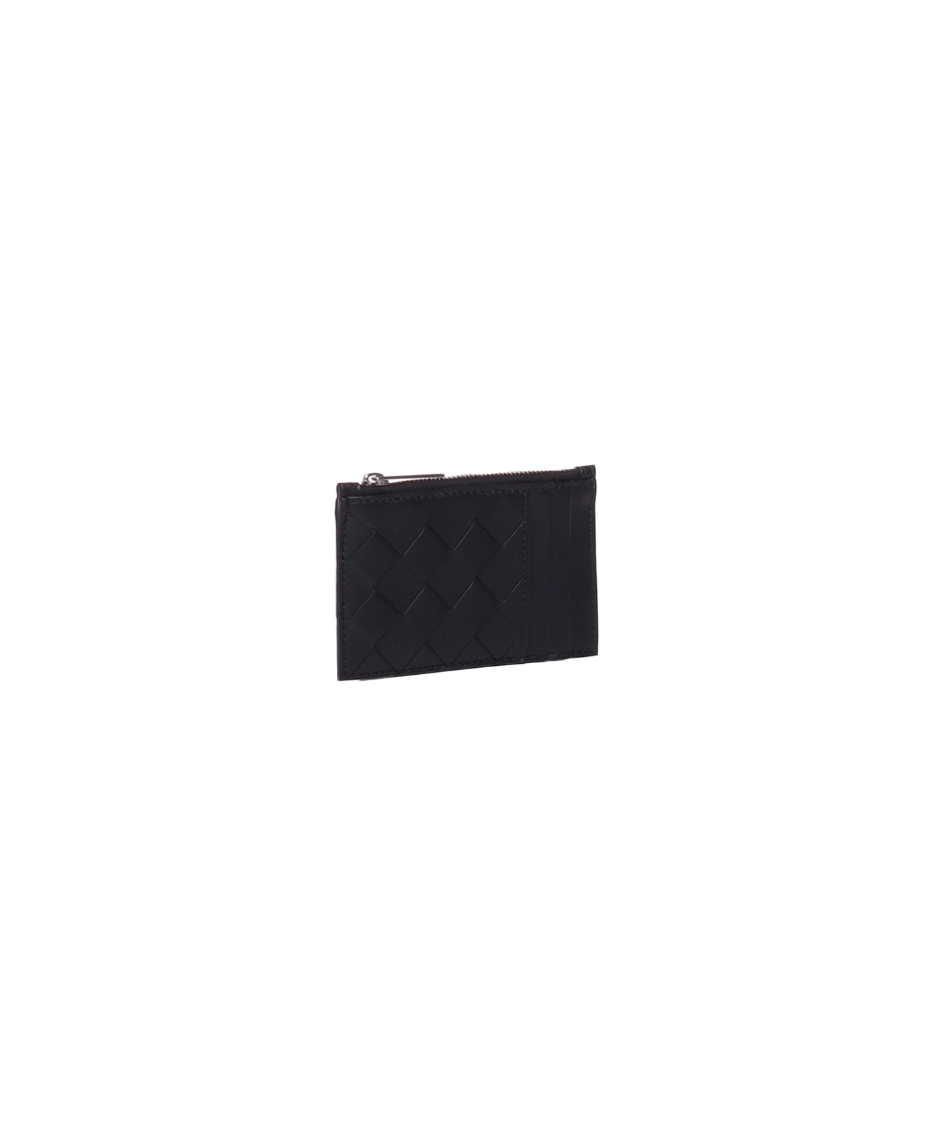 Bottega Veneta Card Holder With Intreccio Zip - Black-silver 財布