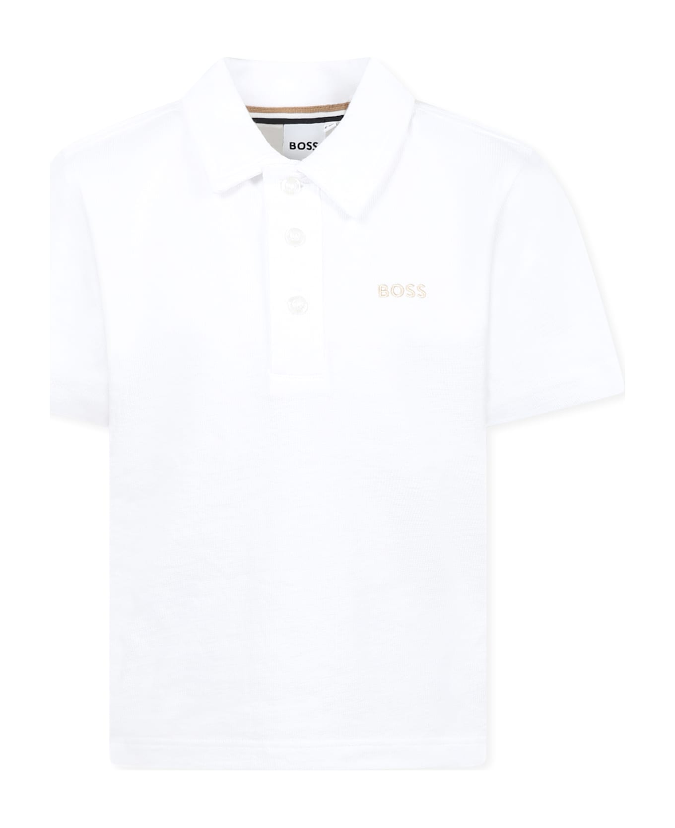 Hugo Boss White Polo Shirt For Boy With Logo - White