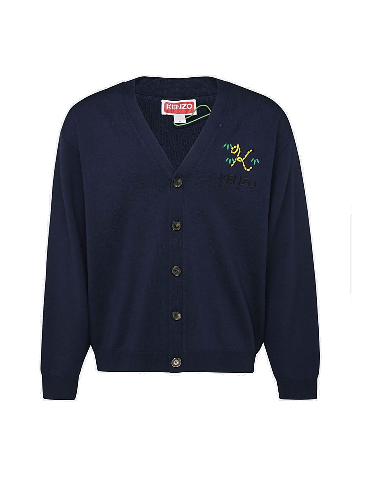 Kenzo Logo-embroidered Buttoned Cardigan - Bleu Nuit