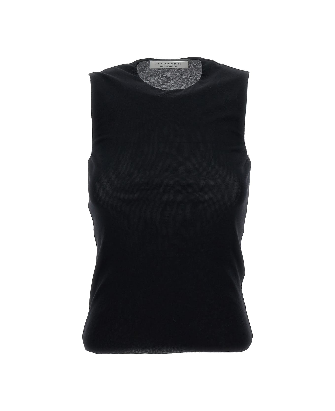Philosophy di Lorenzo Serafini Black Sleeveless Top With Round Neck In Stretch Fabric Woman - Black