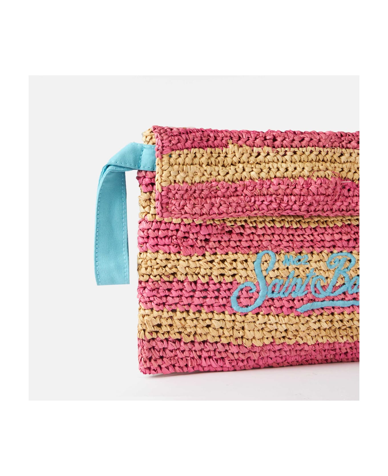 MC2 Saint Barth Raffia Striped Pouch Bag With Saint Barth Embroidery - PINK クラッチバッグ