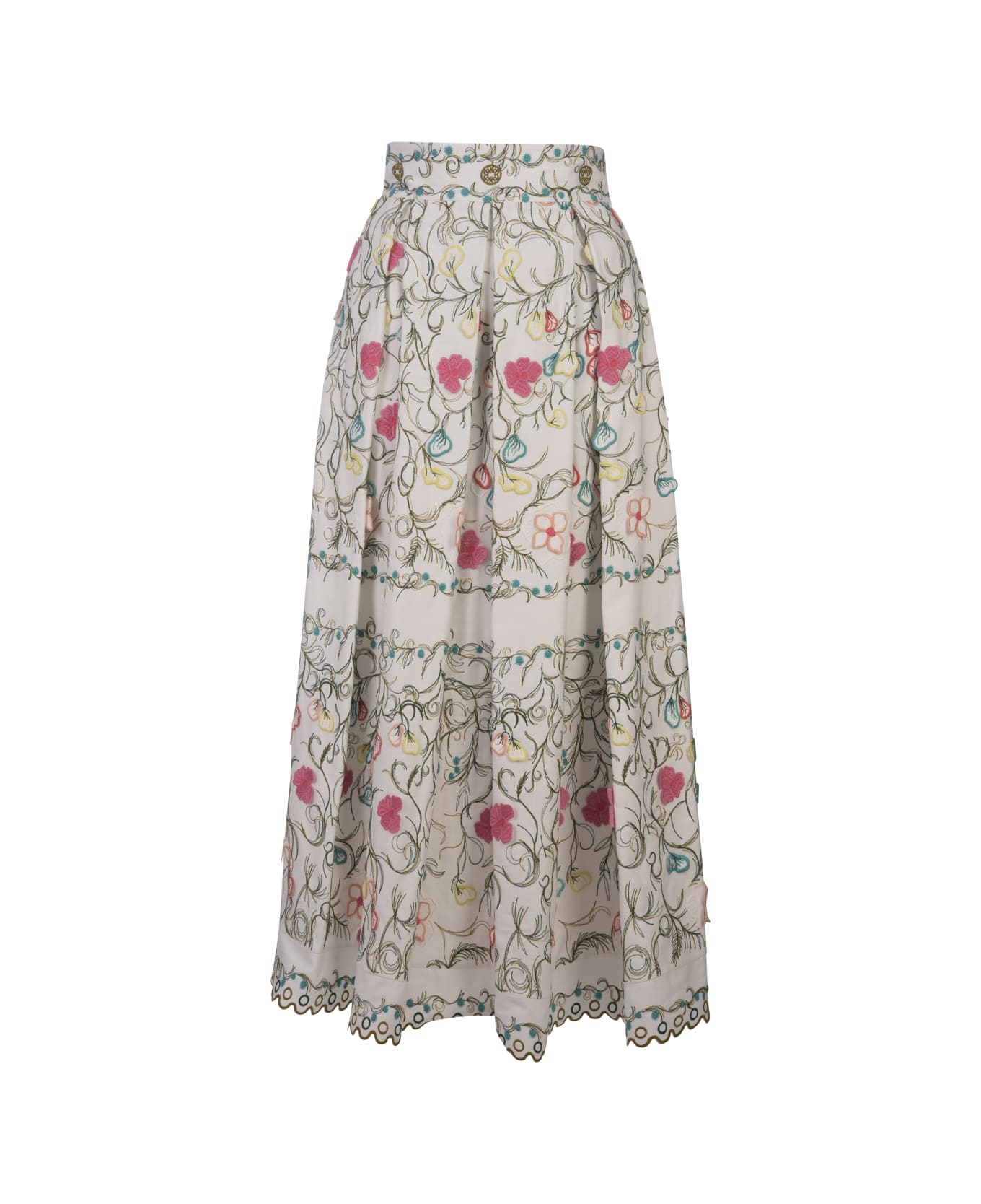 Elie Saab Cotton Embroidered Garden Long Skirt - Multicolour