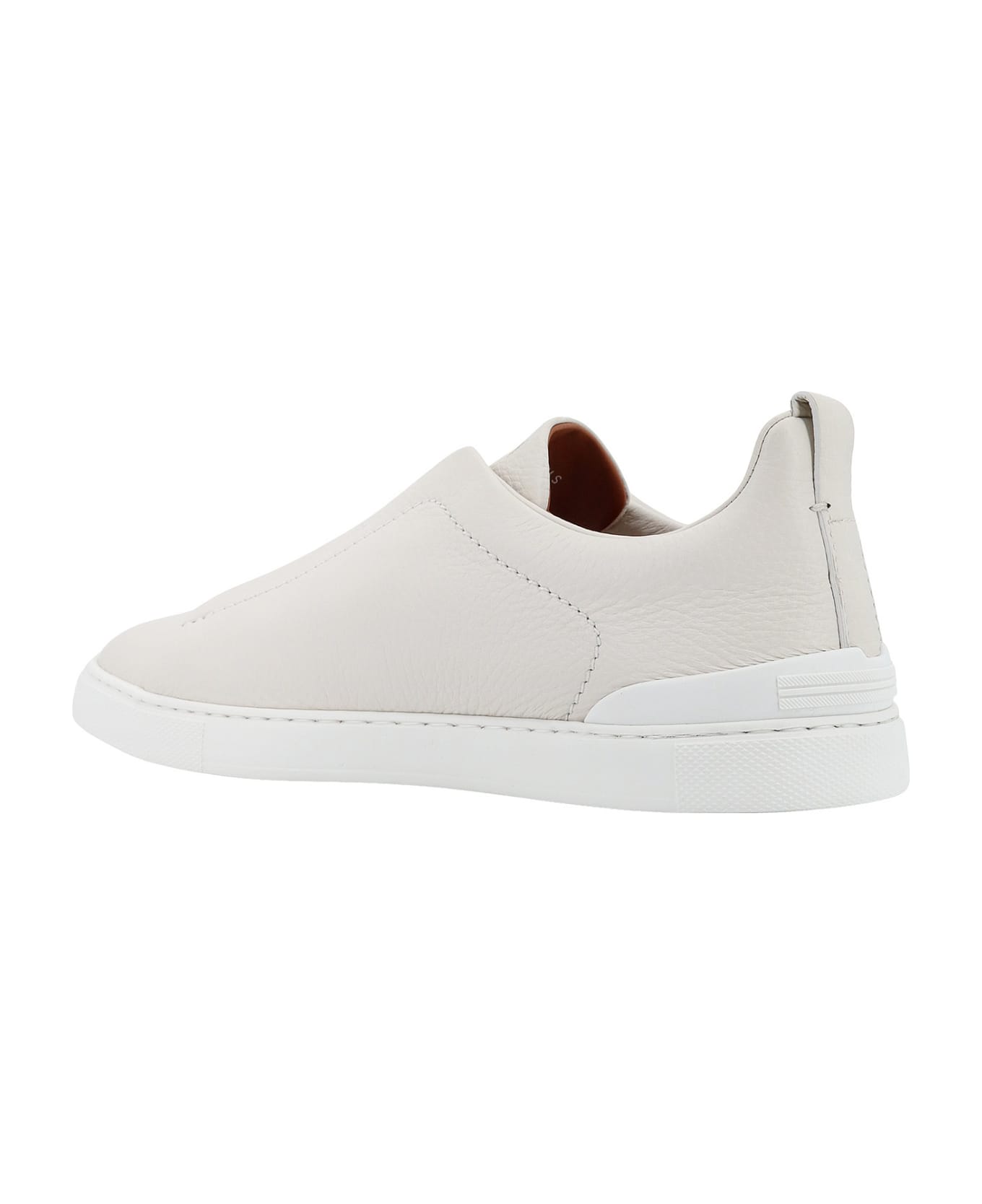 Zegna Triple Stitch Leather Sneakers - Cream