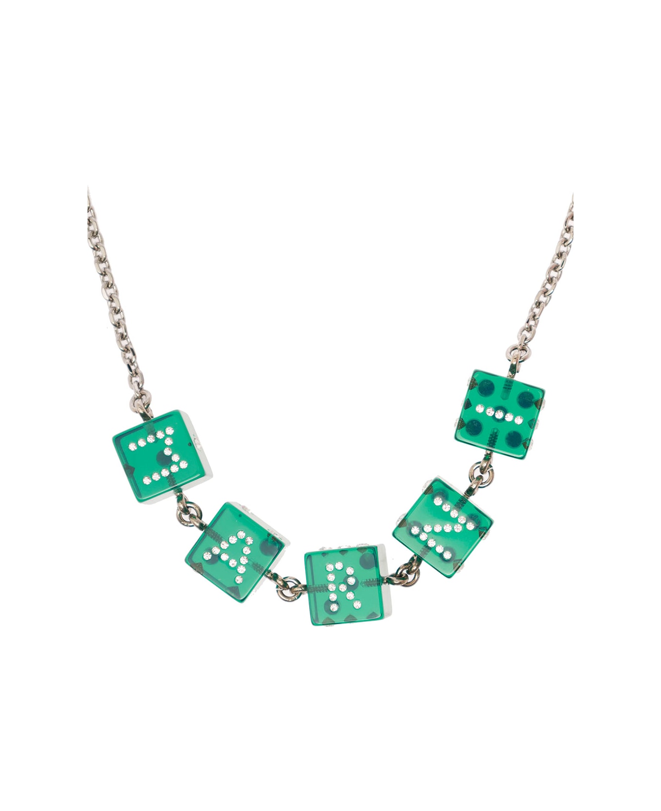 Marni Chain Necklace With Branded Dice-shaped Charms In Green Transparent Resin Woman - Green