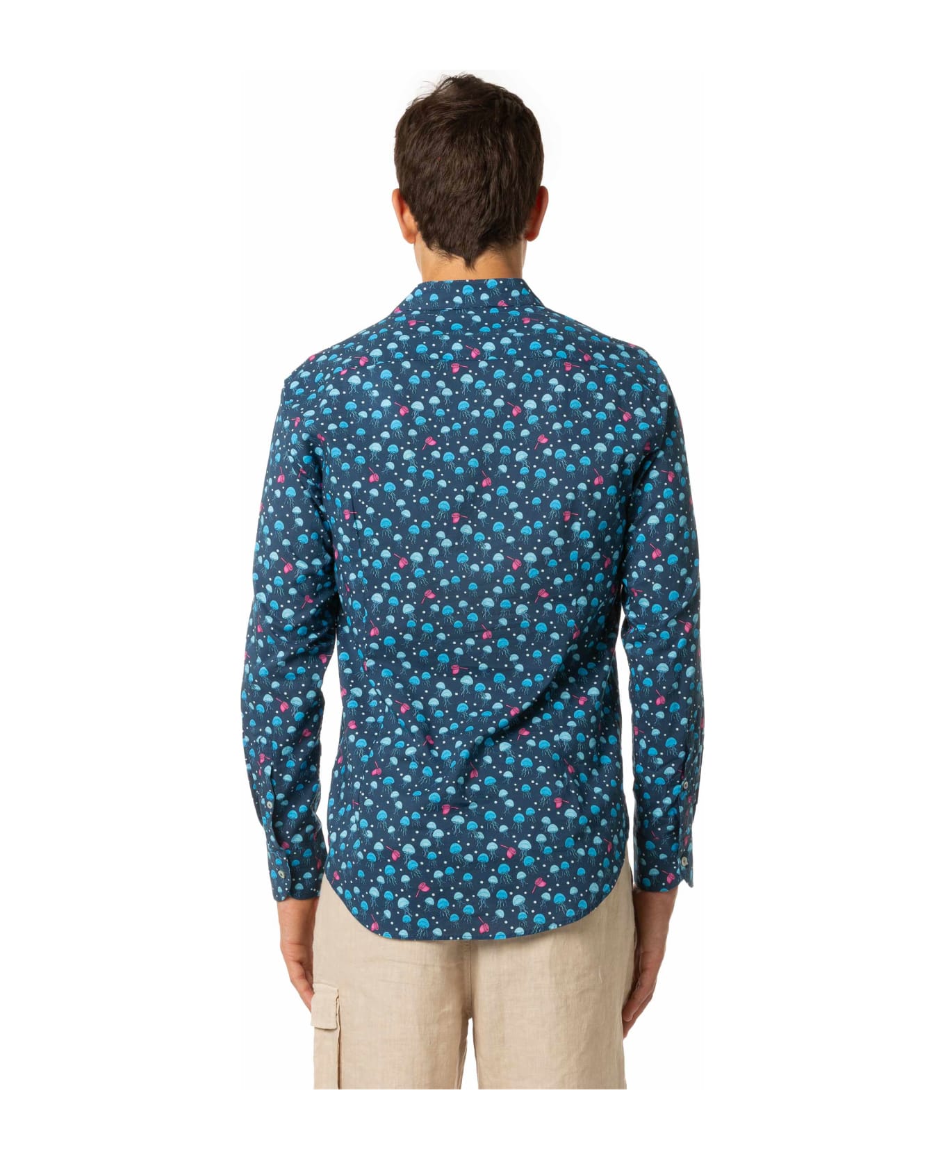 MC2 Saint Barth Man Muslin Cotton Sikelia Shirt With Jellyfish Print - BLUE シャツ