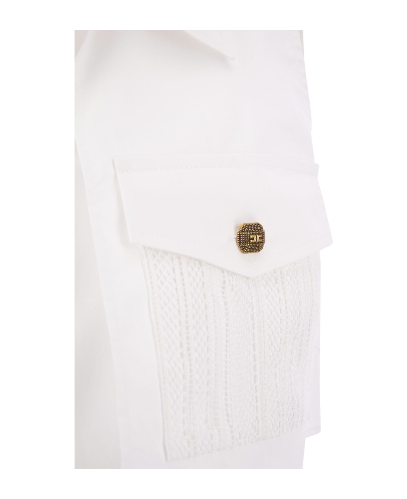 Elisabetta Franchi Cropped Shirt With Lace Pattern - White