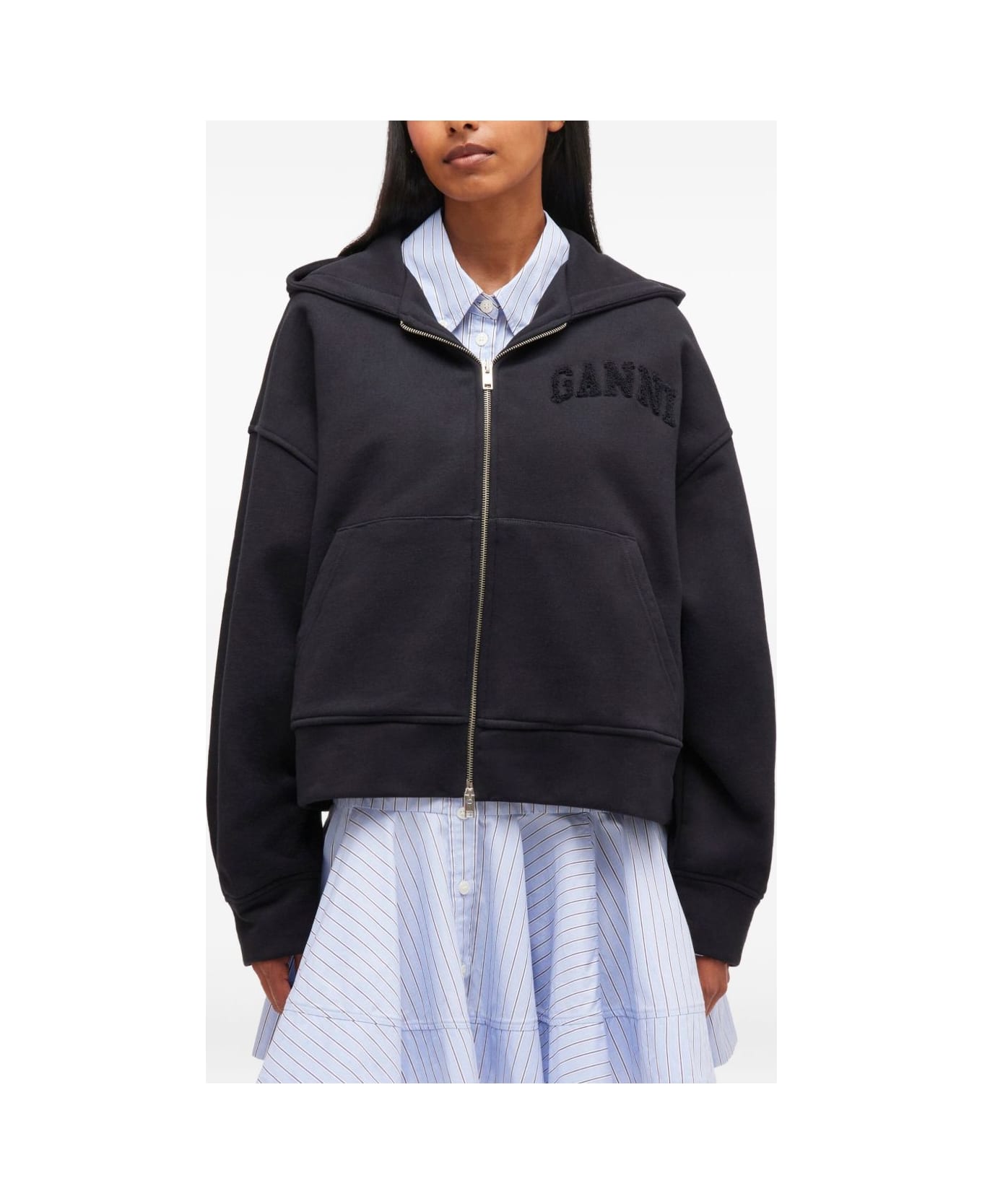 Ganni Organic Cotton Zipped Hoodie - Black