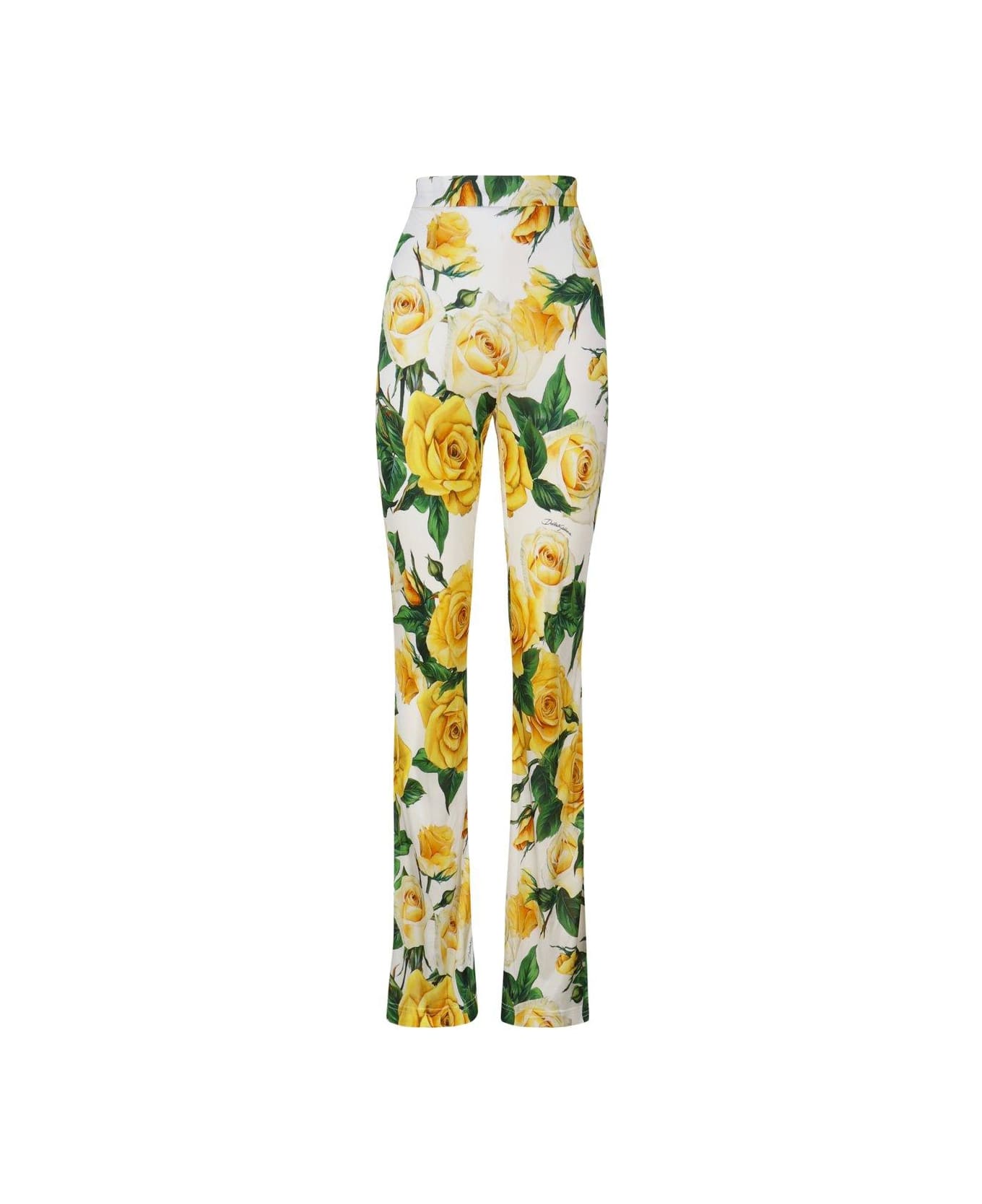 Dolce & Gabbana Rose Printed High Waist Pants - Yellow, green, white
