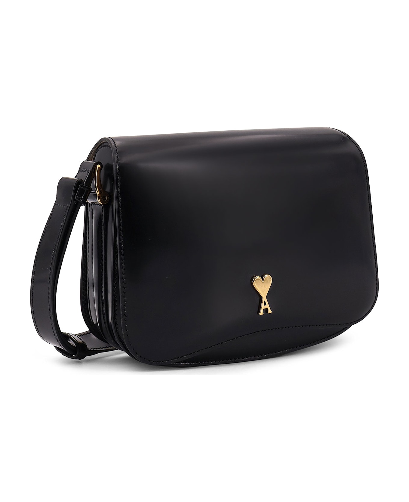 Ami Alexandre Mattiussi Leather Shoulder Bag With Logo Monogram - BLACK