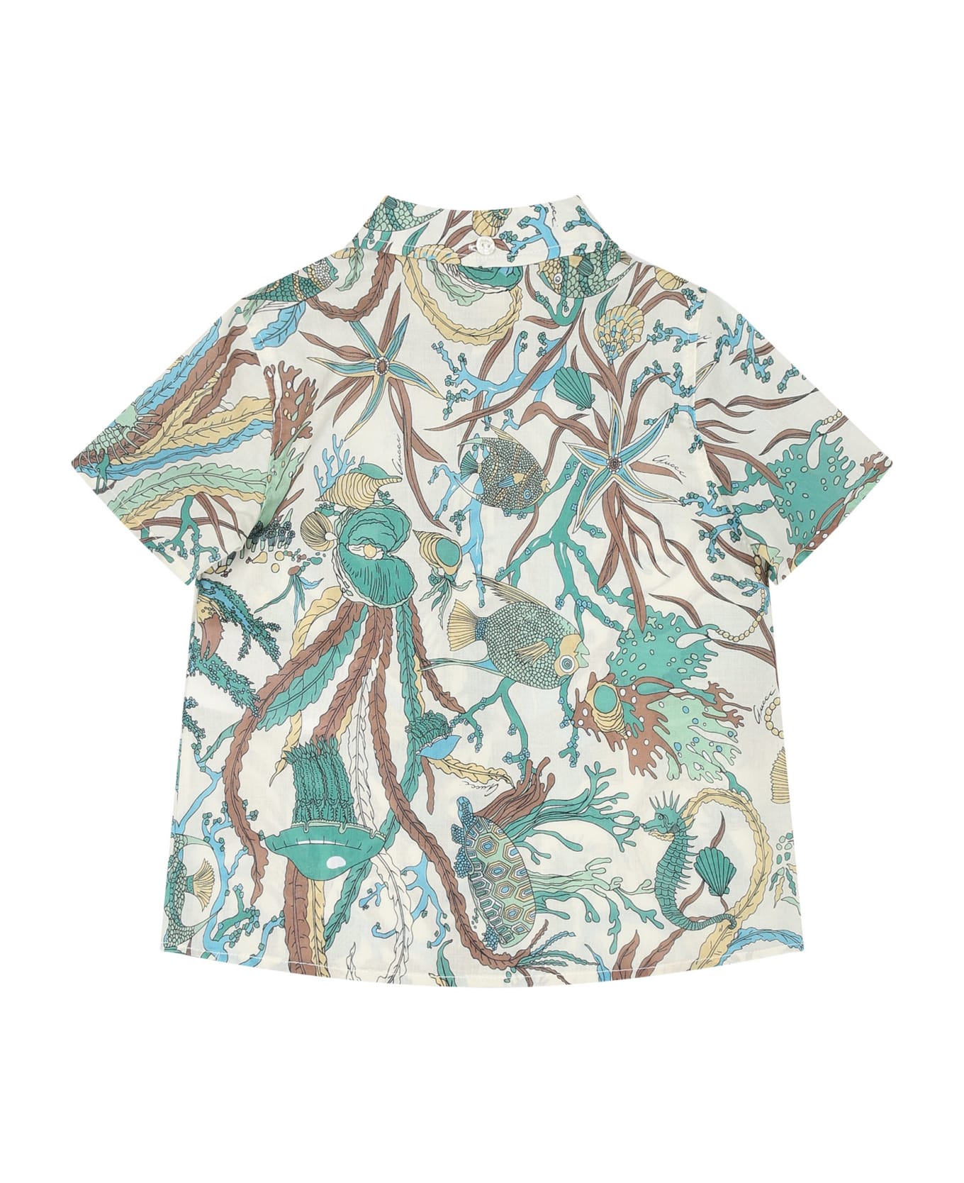 Gucci Ivory Shirt For Baby Boy With Marine Print - Multicolor