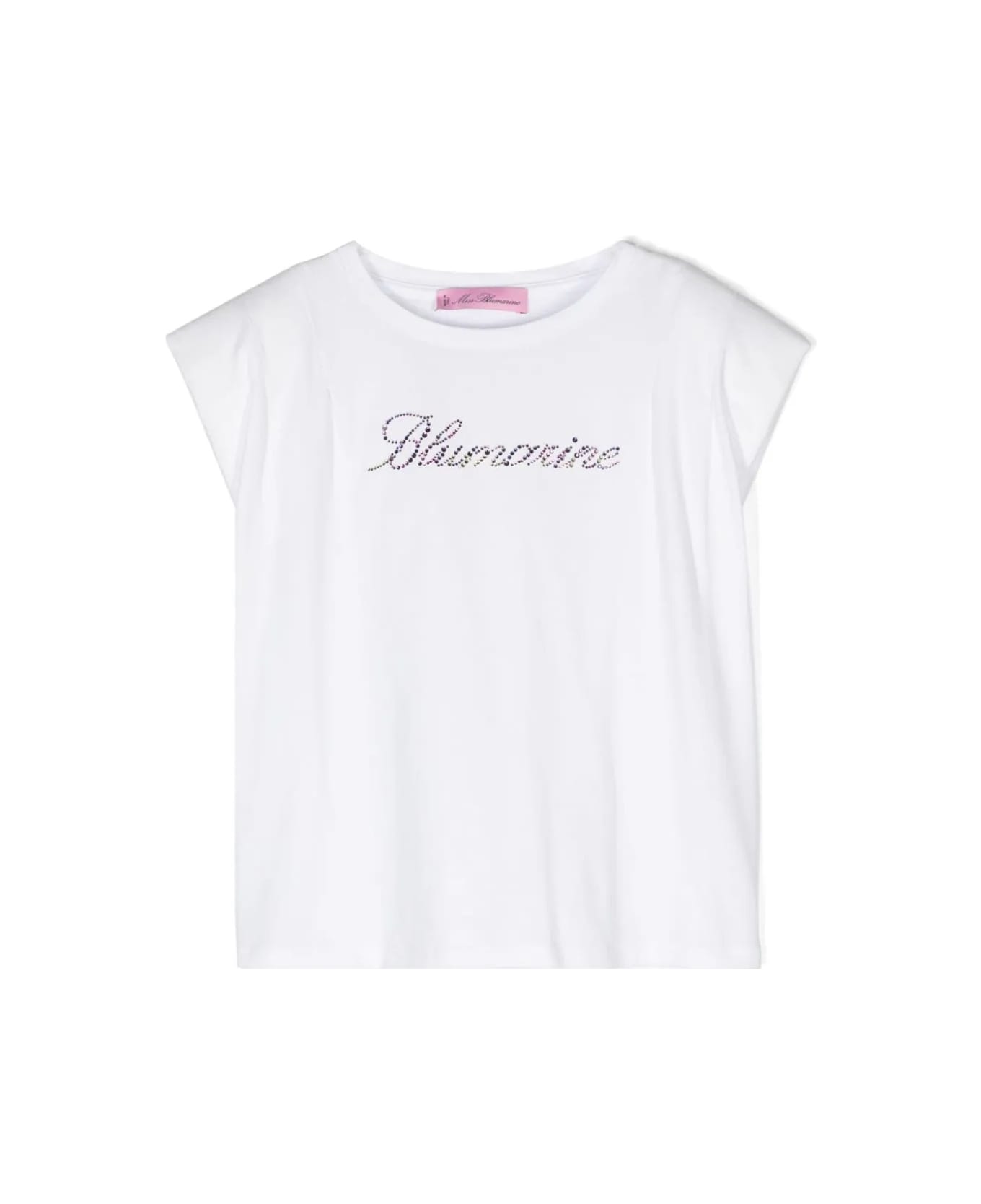 Miss Blumarine White T-shirt With Multicolor Rhinestone Logo - Bianco
